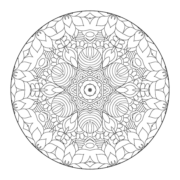 Esquema mandala para colorear libro. Adorno redondo decorativo. Patrón de terapia antiestrés.