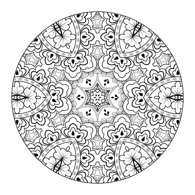 Esquema mandala para colorear libro. Adorno redondo decorativo. Patrón de terapia antiestrés.