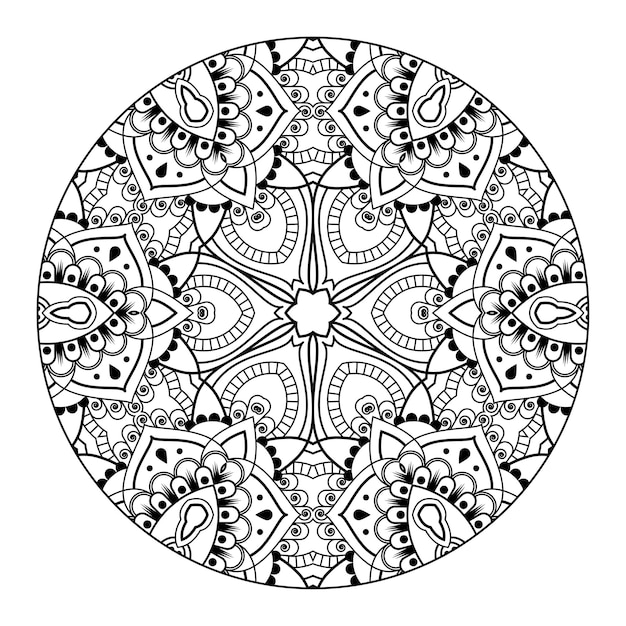 Esquema mandala para colorear libro. Adorno redondo decorativo. Patrón de terapia antiestrés.