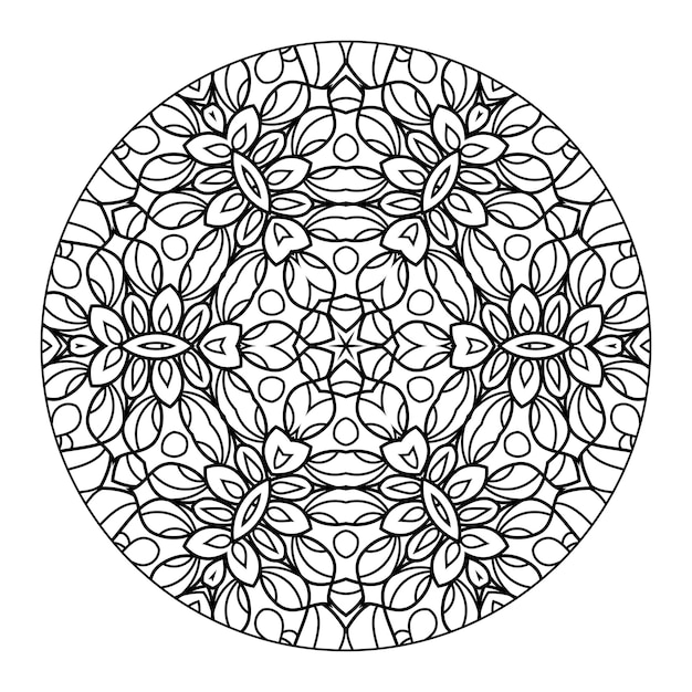 Esquema mandala para colorear libro. Adorno redondo decorativo. Patrón de terapia antiestrés.