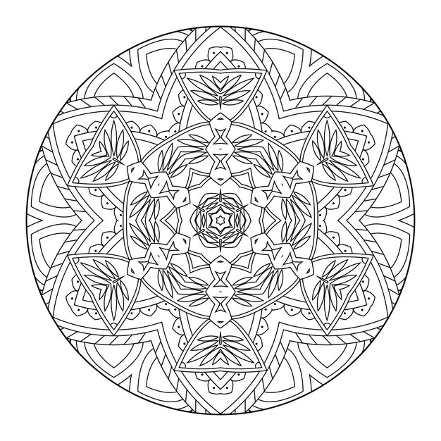 Esquema mandala para colorear libro. Adorno redondo decorativo. Patrón de terapia antiestrés.