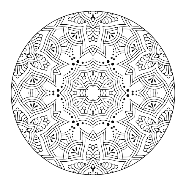 Esquema mandala para colorear libro. adorno redondo decorativo. patrón de terapia antiestrés.