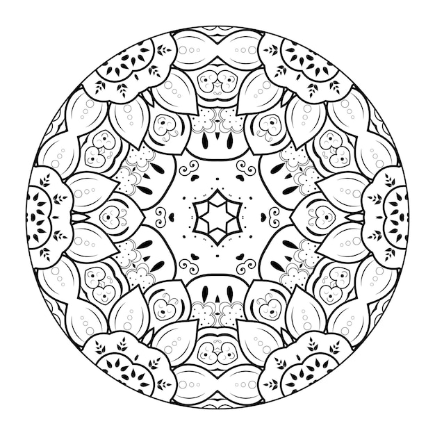 Esquema mandala para colorear libro. adorno redondo decorativo. patrón de terapia antiestrés.