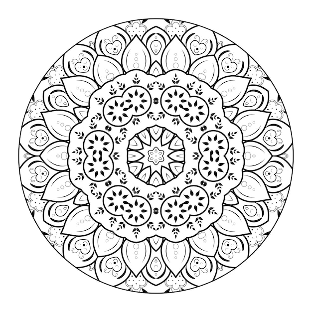 Esquema mandala para colorear libro. Adorno redondo decorativo. Patrón de terapia antiestrés.