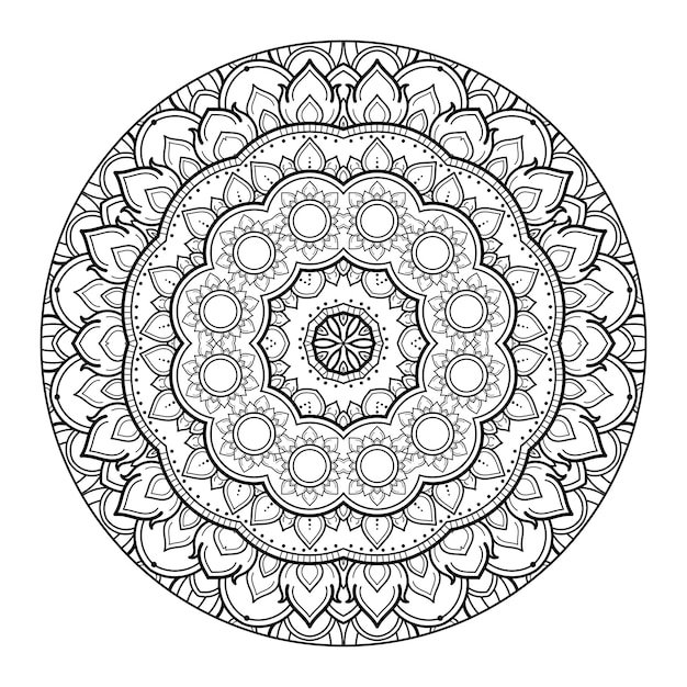 Esquema mandala para colorear libro. Adorno redondo decorativo. Patrón de terapia antiestrés.