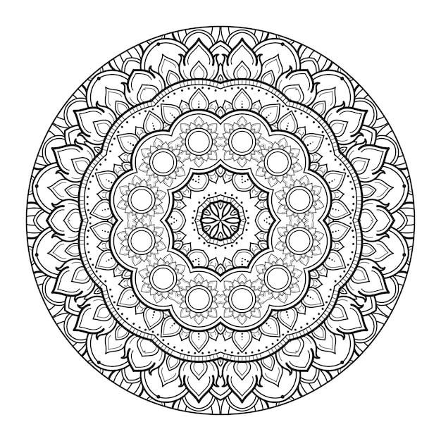 Esquema mandala para colorear libro. Adorno redondo decorativo. Patrón de terapia antiestrés.