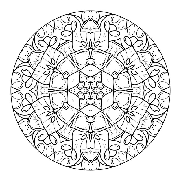 Esquema mandala para colorear libro. Adorno redondo decorativo. Patrón de terapia antiestrés.