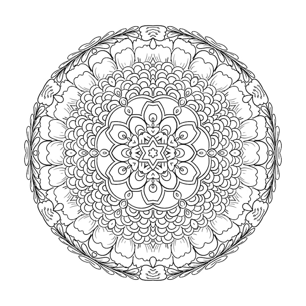 Esquema mandala para colorear libro. adorno redondo decorativo. patrón de terapia antiestrés.