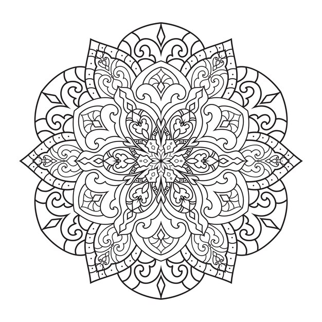 Esquema mandala para colorear libro. Adorno redondo decorativo. Patrón de terapia antiestrés.