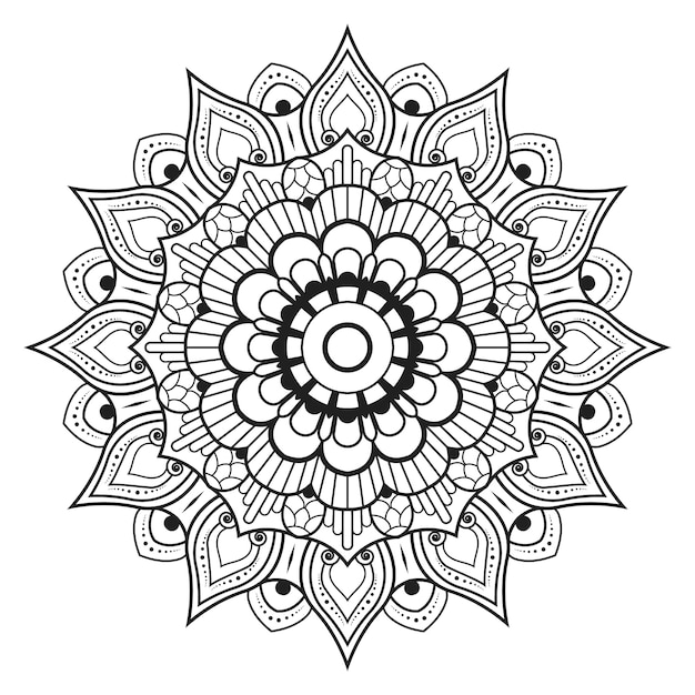 Esquema de mandala ornamental floral en blanco y negro con patrón circular para colorear páginas de libros