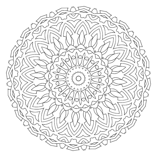 Esquema de mandala ornamental floral blanco y negro de patrón circular para páginas para colorear de adultos