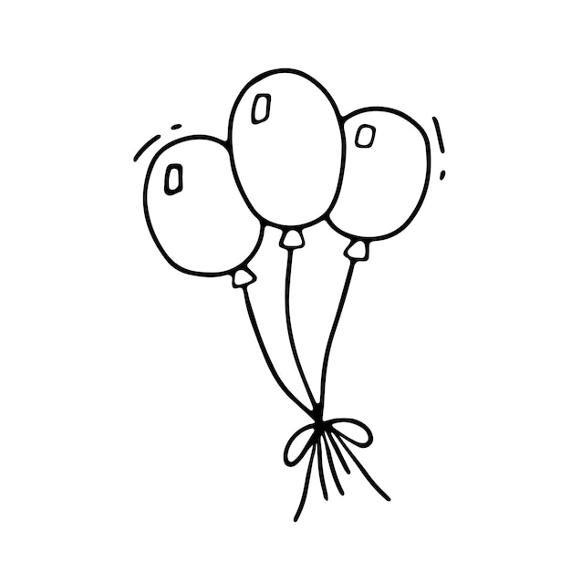 Esquema manojo de globos Doodle ilustración dibujada a mano aislado sobre fondo blanco