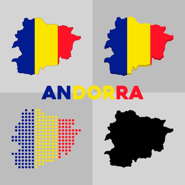 Esquema del mapa de andorra. bandera y fronteras del país de andorra. vector