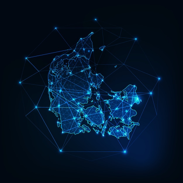 Vector esquema del mapa de dinamarca. comunicación, concepto de conexión.