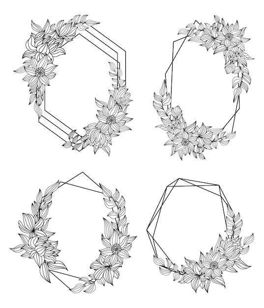Esquema marco floral geométrico cenefa decorativa