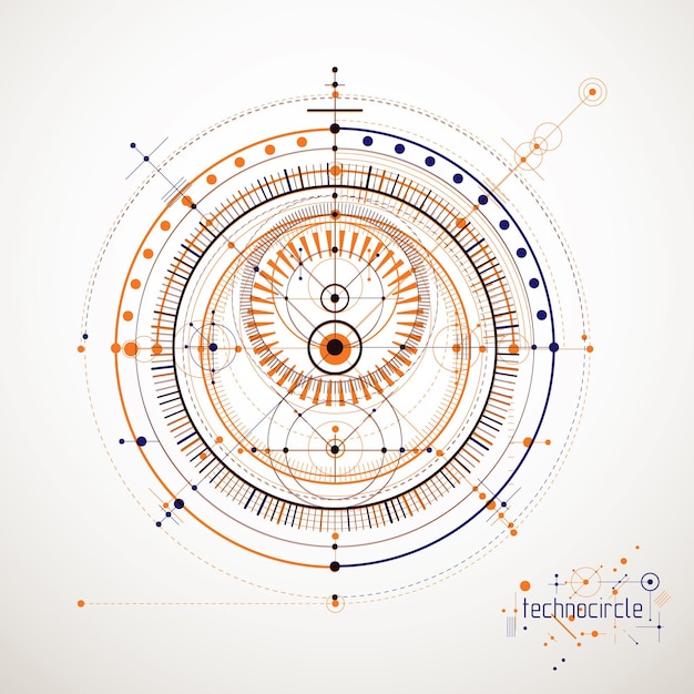 Esquema mecánico, dibujo de ingeniería vectorial con círculos y partes geométricas del mecanismo. El plan técnico se puede utilizar en el diseño web y como fondo de pantalla o fondo.