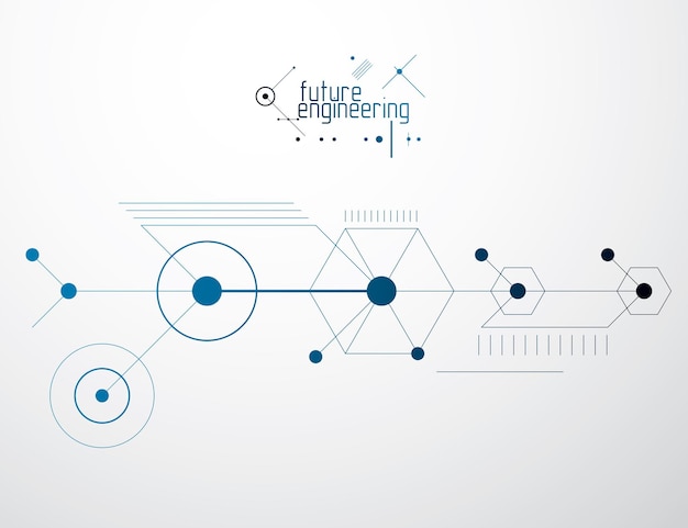 Esquema mecánico, dibujo de ingeniería vectorial con círculos y partes geométricas del mecanismo. El plan técnico se puede utilizar en el diseño web y como fondo de pantalla o fondo.
