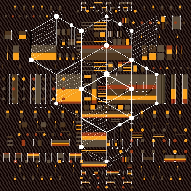 Vector esquema mecánico, dibujo de ingeniería vectorial con partes geométricas del mecanismo. el proyecto industrial futurista se puede utilizar en diseño web y como papel tapiz.