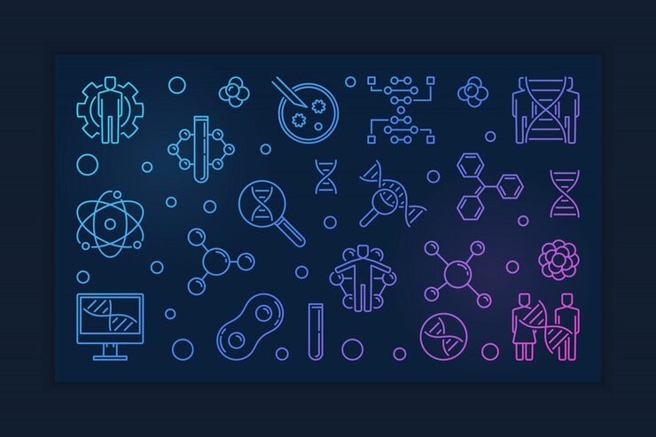 Vector esquema de modificación genética humana banner colorido