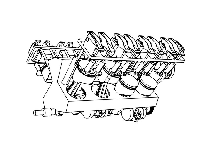 Vector esquema de un motor de combustión interna en un vector de fondo blanco