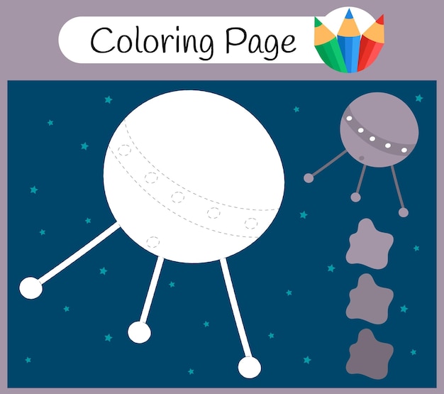  Esquema de página para colorear de un libro de colorear de astronomía y espacio satelital de dibujos animados para niños