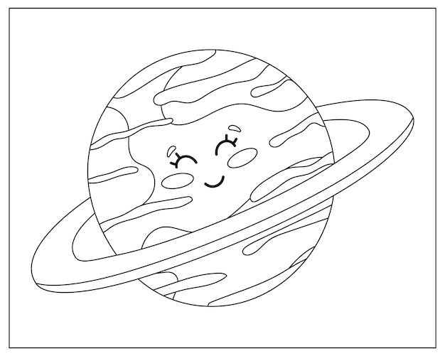 Vector esquema de página para colorear de un libro de colorear de espacio y astronomía de saturno de dibujos animados para niños