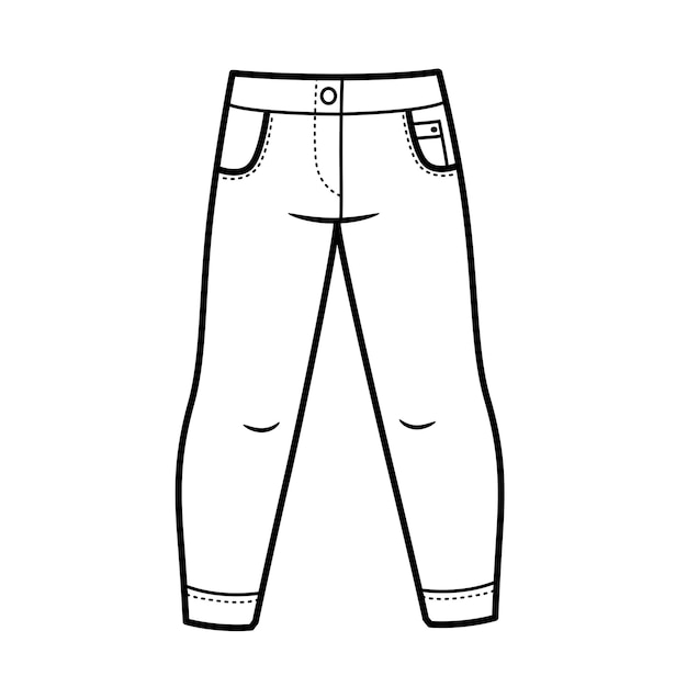 Esquema de pantalones largos y delgados para colorear sobre un fondo blanco