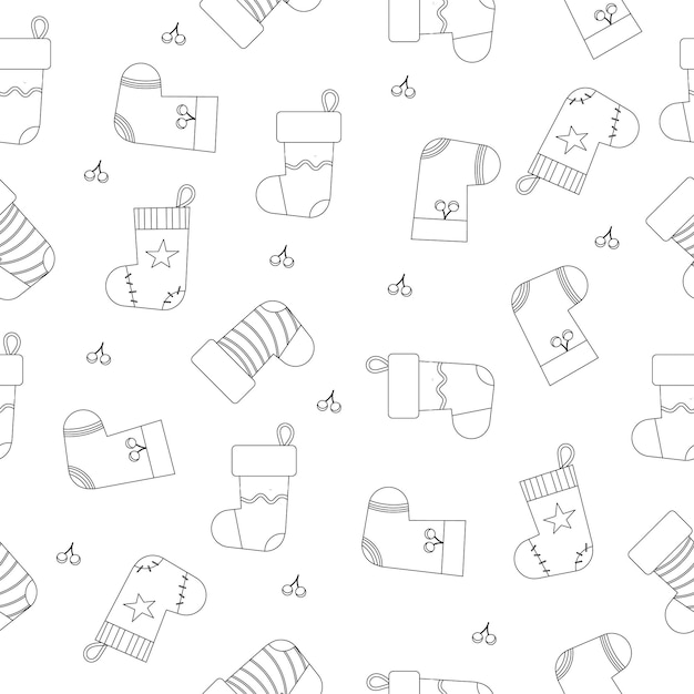 Esquema de patrón de calcetín de Navidad en blanco y negro ilustración vectorial