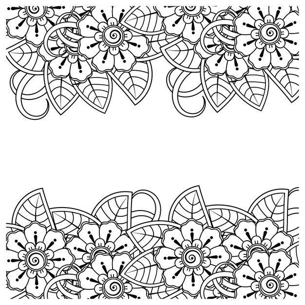 Esquema de patrón de flor cuadrada en estilo mehndi para colorear página de libro