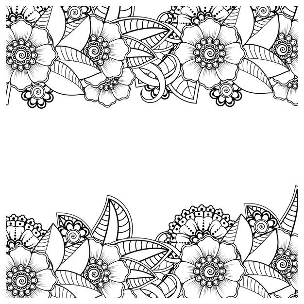 Esquema de patrón de flor cuadrada en estilo mehndi para colorear página de libro