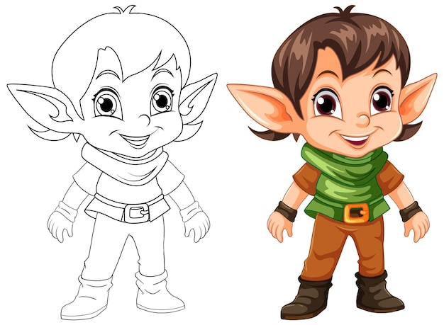 Esquema de personaje de dibujos animados lindo elfo para colorear