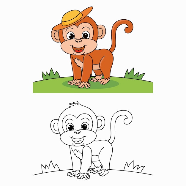 Esquema de personaje de dibujos animados de mono para colorear