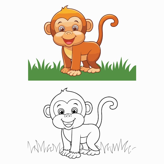 Esquema de personaje de dibujos animados de mono para colorear