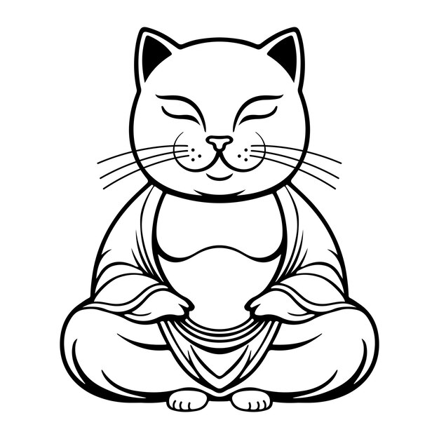 Vector esquema de la plantilla vectorial del buda gato que medita