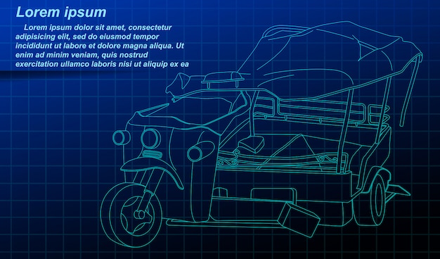 Esquema quebrado del triciclo en fondo del modelo.