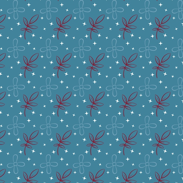 Vector esquema rojo hoja azul flor nieve patrón