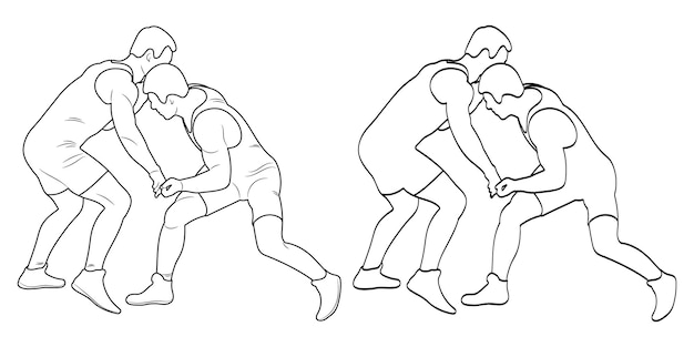 Esquema de silueta atletas luchadores lucha duelo lucha dibujo lineal lucha grecorromana