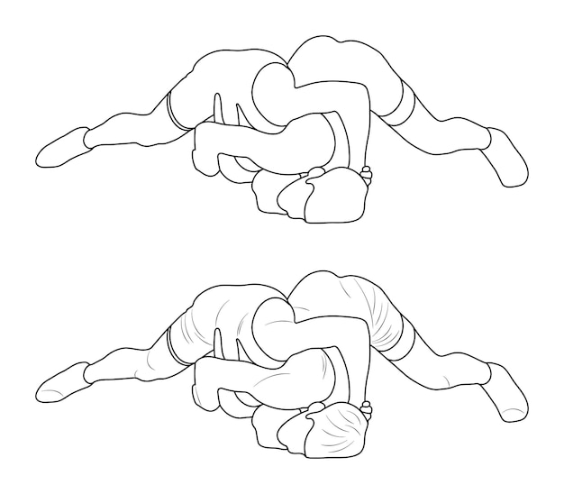 Esquema de silueta atletas luchadores lucha duelo lucha dibujo lineal lucha grecorromana