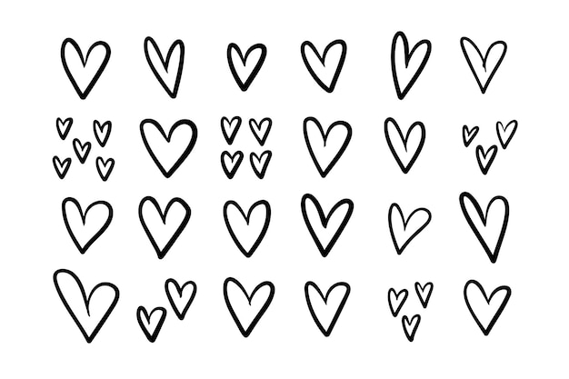 Esquema simple grunge corazones signos y símbolos elementos dibujados a mano aislados ilustración vectorial