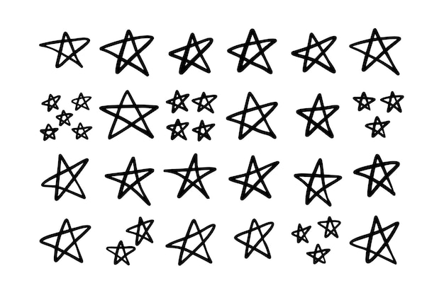 Esquema simple grunge estrellas signos y símbolos elementos dibujados a mano aislados ilustración vectorial