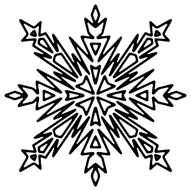 Esquema simple signo de copo de nieve doodle icono de copo de nieve ilustración vectorial