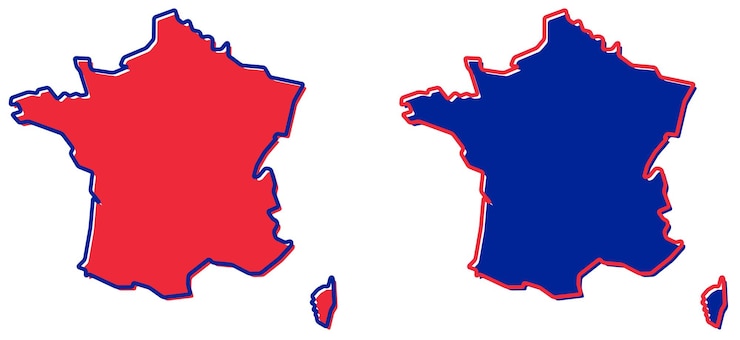 Vector esquema simplificado del mapa de francia. el relleno y el trazo son colores nacionales.