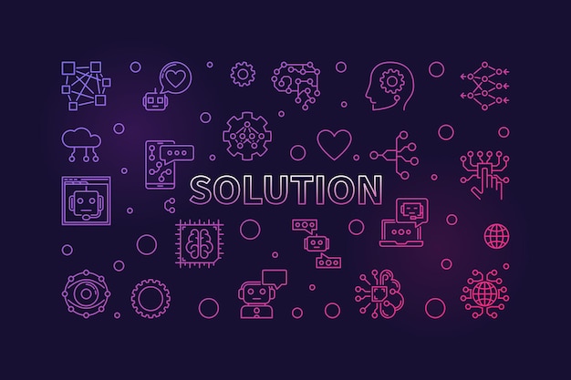 Esquema de solución horizontal vector colorido banner AI Tecnología concepto línea ilustración
