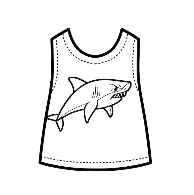 Esquema de tiburón agresivo de dibujos animados para colorear sobre un fondo blanco
