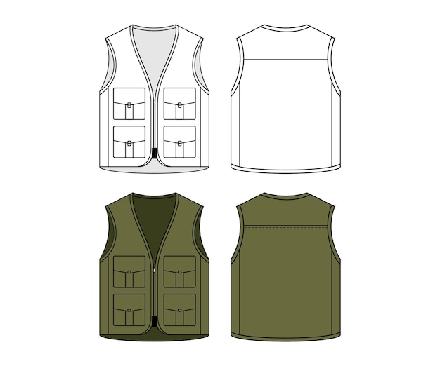 Esquema de uniforme de seguridad de chaqueta sin mangas boceto gráfico plano