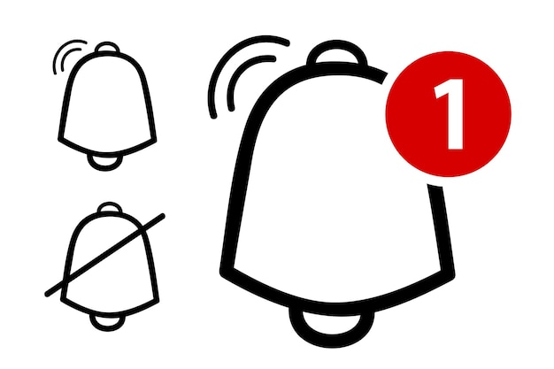 Esquema vectorial simple, icono o logotipo, campana, timbre, alerta, notificación, aislado en blanco