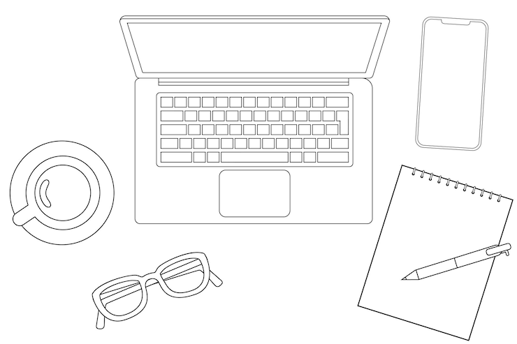 Vector esquema de la vista superior del escritorio de trabajo