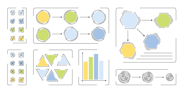 Esquemas infográficos, plantillas y elementos para procesos comerciales, presentaciones, diseño de flujo de trabajo.