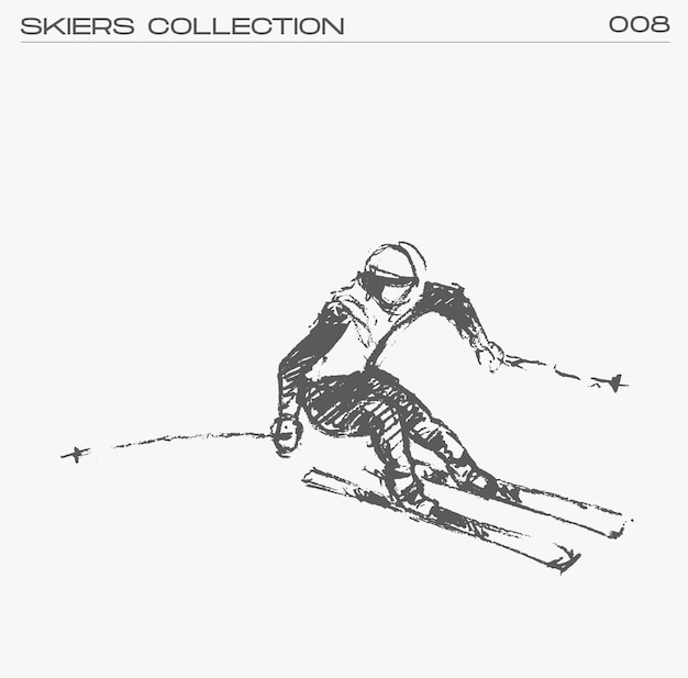 Esquiador bajando la montaña, ilustración vectorial dibujada a mano, boceto