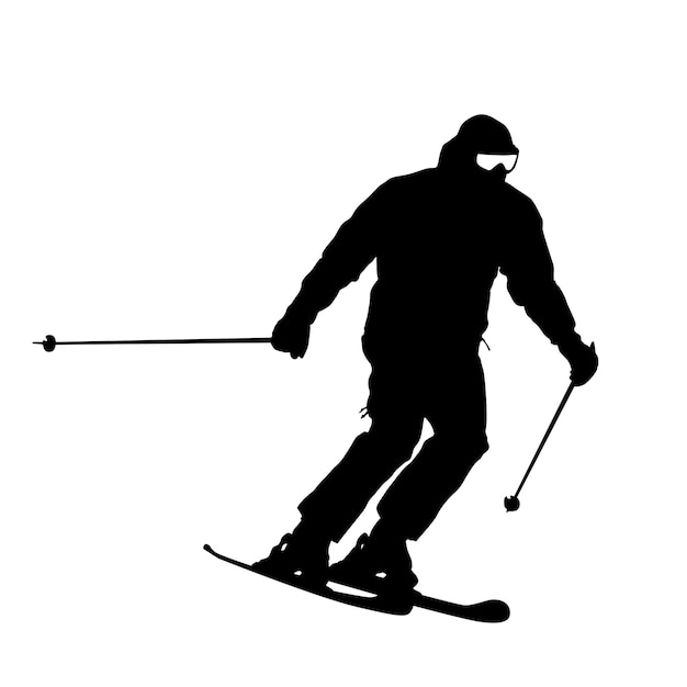 Vector esquiador de montaña acelerando cuesta abajo vector deporte silueta